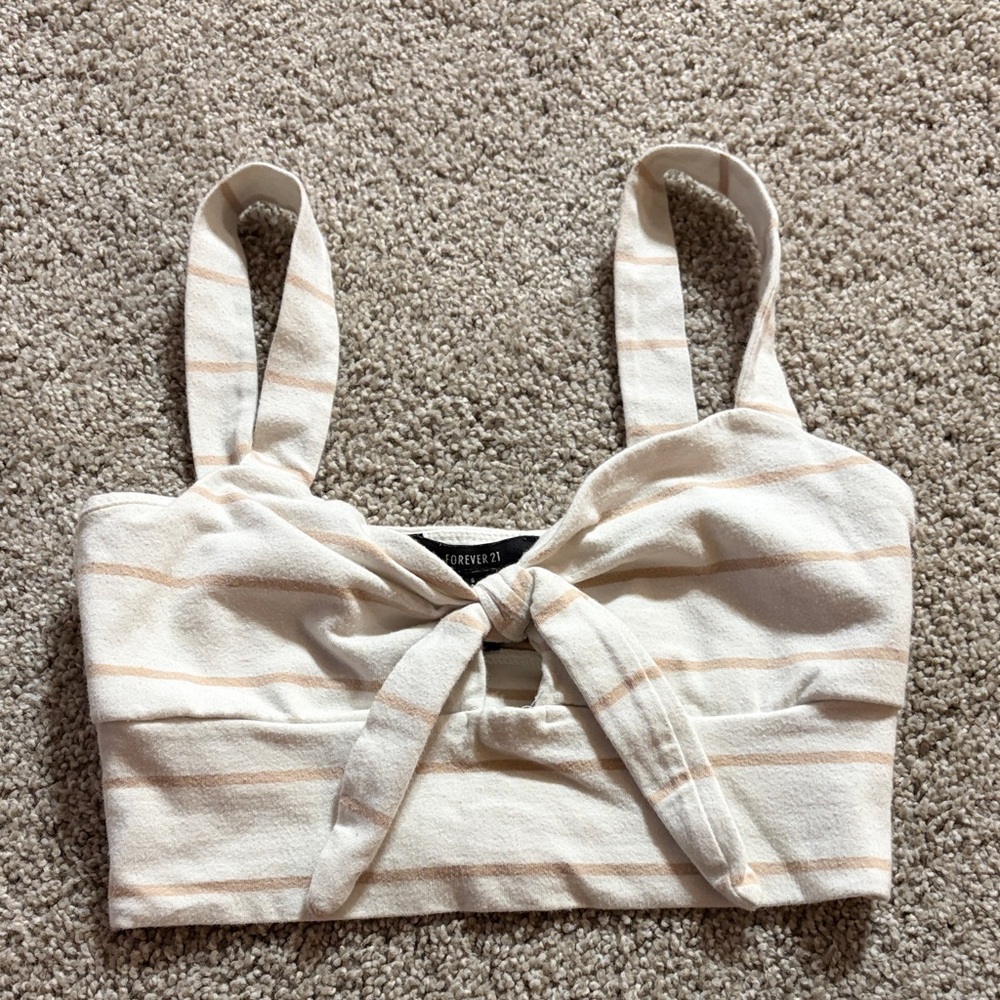 Forever 21 Striped Cream and Tan Crop Top